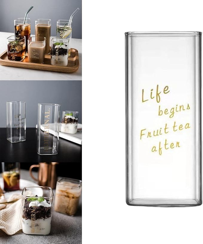 Square Drinking Glasses Glassware Transparent Milk Mug Container Heat Resistant Water Bottle for Coffee Party Home Kitchen, Like Begin High, Optional - Image 6