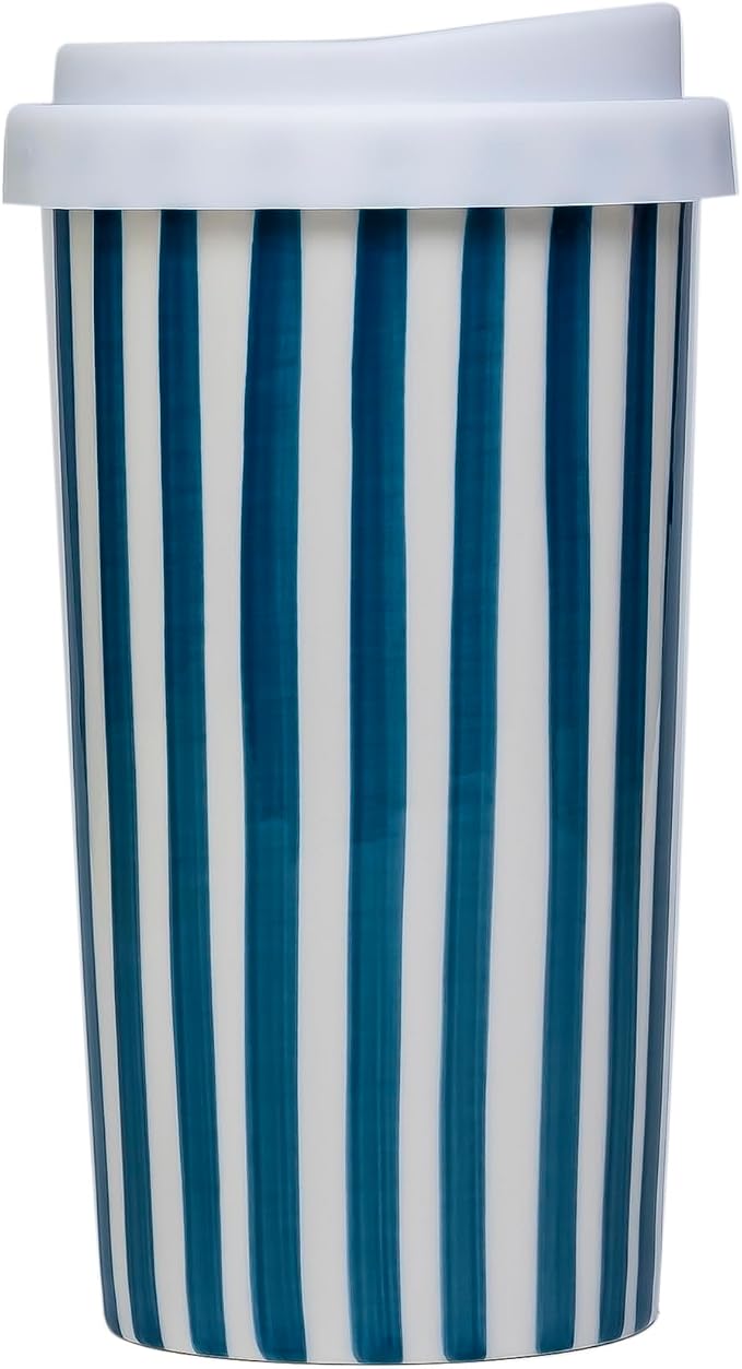 Ceramic Travel Mug with Lid (12 oz) – Cute Aesthetic Coffee Cup for Women & Men, Microwave & Dishwasher Safe, Spill-Resistant To Go Tumbler, Fits Car Cup Holder (Blue) - Image 3
