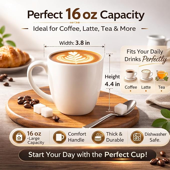 GBhome 16 oz Coffee Mug Set of 6, Large Ceramic Coffee Mugs for Men Women | Modern Stoneware Coffee Mugs Set with Handle for Tea/Latte/Cappuccino/Milk/Cocoa, Dishwasher & Microwave Safe - Image 2