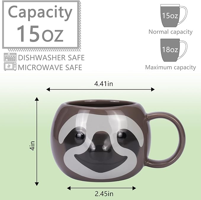Sloth Mug 16 oz Ceramic Coffee Mug 3D Porcelain Tea Mug for Women Kawaii Cup Sloth Gifts for Women Christmas Gifts Housewarming Holiday Birthday Gifts for Women Men Mom Kids and Friend - Image 2