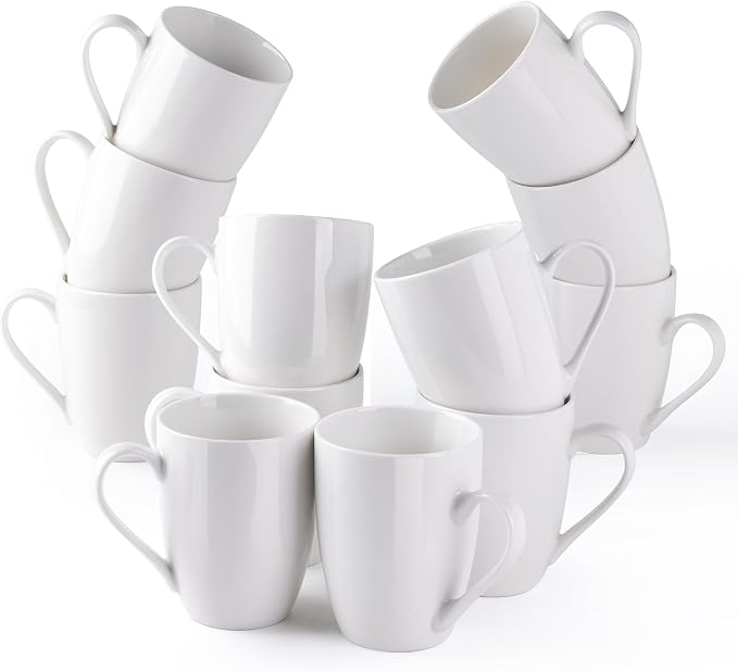 AmorArc 12oz Off White Coffee Mugs Set of 12, Ceramic Coffee Mugs with Large Handle for Man, Woman, Light Weight Coffee Mugs Set for Latte/Cappuccino/Cocoa/Milk, Dishwasher & Microwave Safe, 12Pcs by AmorArc