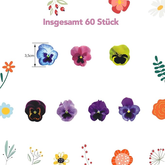 Edible Pansy Flower Cupcake Toppers 100% Edible Wafer Paper Floral Decorations for Cakes, Cupcakes, Cookies Realistic Pansy Flowers for Spring Wedding, Birthday, Baby Shower Party Supplies (60pcs) - Image 4