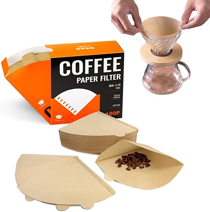Easy-Dispensing Natural Brown Cone Coffee Filters, V02 Size, 100 Count - Unbleached Paper Filters for Pour Over Brewing, Compatible with Chemex, Hario V60 & More，Box for Easy Use & Tidy Storage