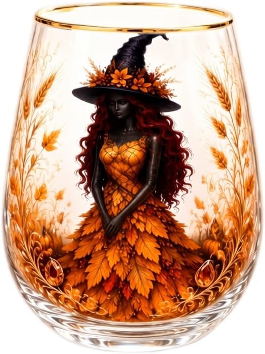 3D Halloween Autumn Glass Art Cup,Stemless Holiday Glassware Collection | Fantasy Fall Witch Wine Glasses,Holiday Printed Table Ornaments,Magical Halloween Home Decor Gifts for Various Beverages - Image 2