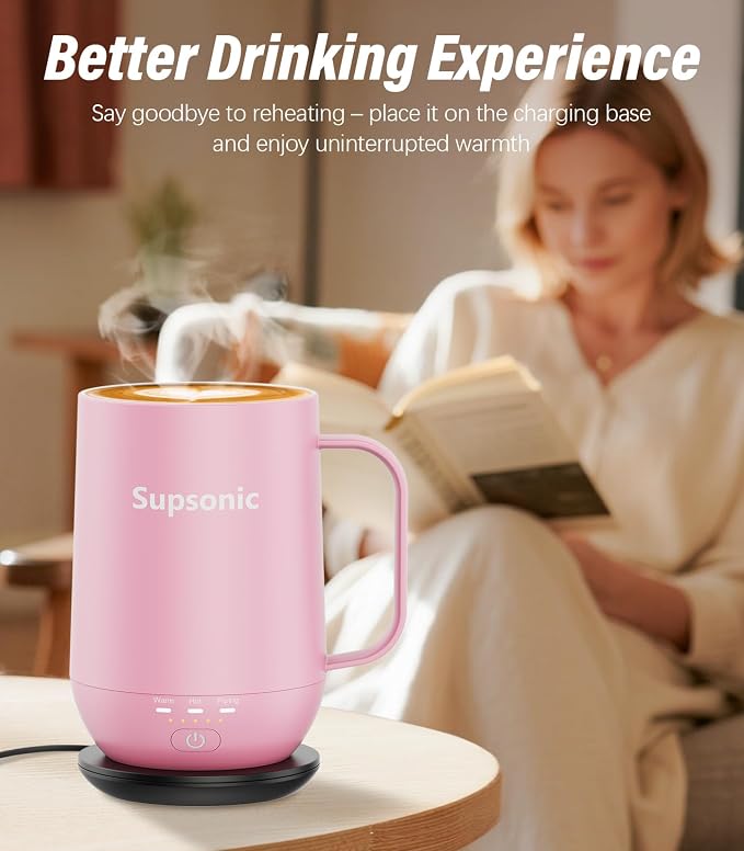 Supsonic - 16oz Self Heating Coffee Mug, Smart Heated Coffee Mug Faster Direct-Contact Heating Up to 149°F, Coffee Mug Warmer Set with Auto Shut-Off - Gifts for Men Women | S2 - Image 4