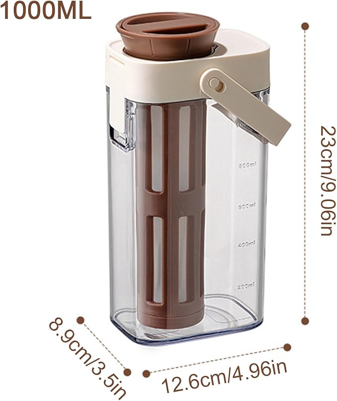 Cold Brew Coffee Pitcher - 1 Liter Leakproof Jar with Handle, Lid, and Easy-Pour Spout, Ideal for Making Iced Coffee, Tea, Fruit Infusions, Milk or Water, Perfect for Home, Cafe, Apartment