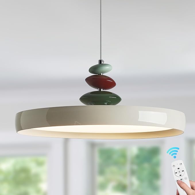 Modern Pendant Lights,White 16" LED Pendant Lighting Fixture with Remote Control Dimmable 3 Color Mode & Brightness, Adjustable Hanging Lamp for Kitchen Dining Room Bedroom Kitchen Island by Unknown