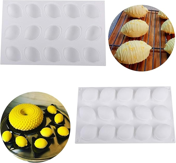 Lemons Shape Silicone Chocolate Mold for Baking Mousse Cake, 3D Silicone Baking Mold for Pastry Candy Cake Decoration (15-Cavity)