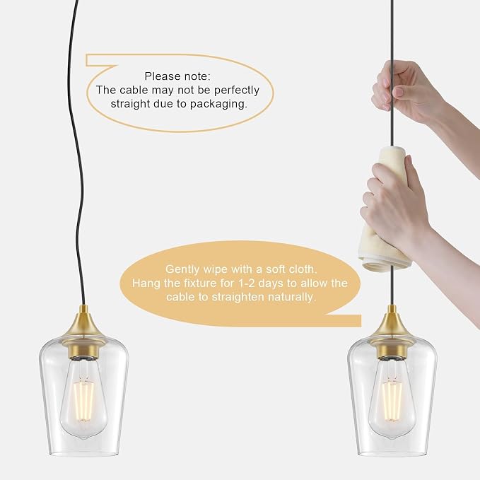 Ralbay Farmhouse Brushed Gold Pendant Light 2-Pack, Pendant Light Fixtures with Wine Clear Glass Shade, Kitchen Island Lighting for Dining Room, Rustic Adjustable Hanging Lighting Fixture - Image 8