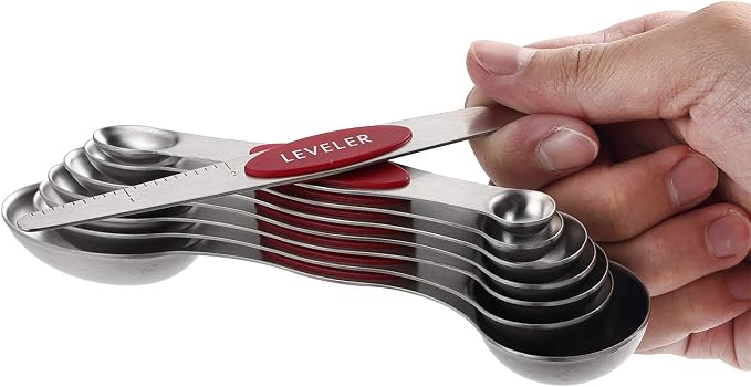 Spring Chef Magnetic Measuring Cups & Spoons Set of 15, Patented, Red | Stackable Stainless Steel Measuring Cups & Heavy Duty Metal Measuring Spoons with Levelers for Dry & Liquid Ingredients - Image 9