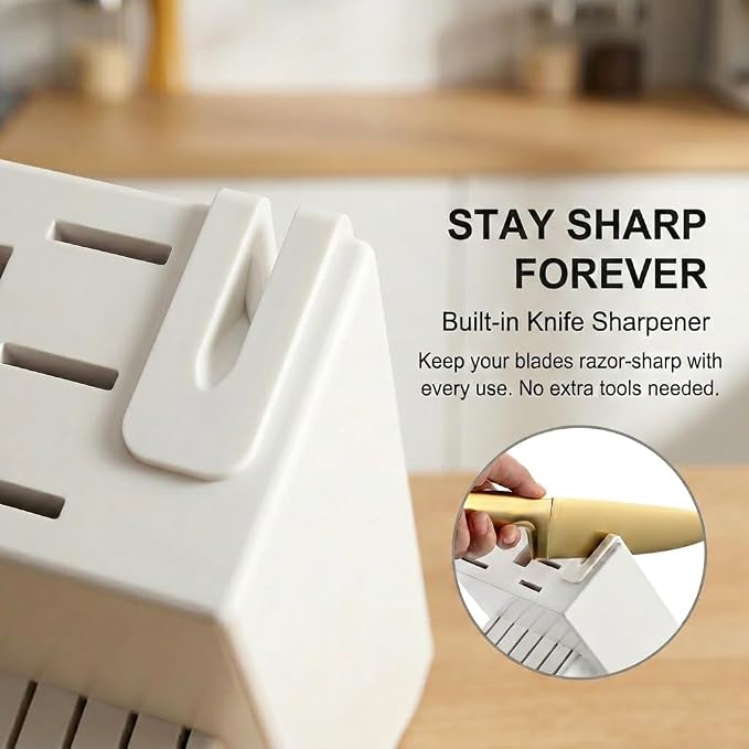 McCook Knife Set Gold Kitchen Knife Block Set w Built-in Sharpener | German Forged Stainless Steel,15 PC,Razor Sharp,Anti-Rust, Ergonomic Handles,Full Tang,Elegant Gold, Gift Box - Image 3