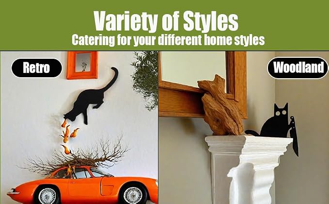 2025 New Year Gift - Cute Metal Door Topper Love You Bye Over Door Frame Decor Corner Sign Black Ornaments Wood Decorations Funny Christmas (Hollow Eyes Cat) - Image 2