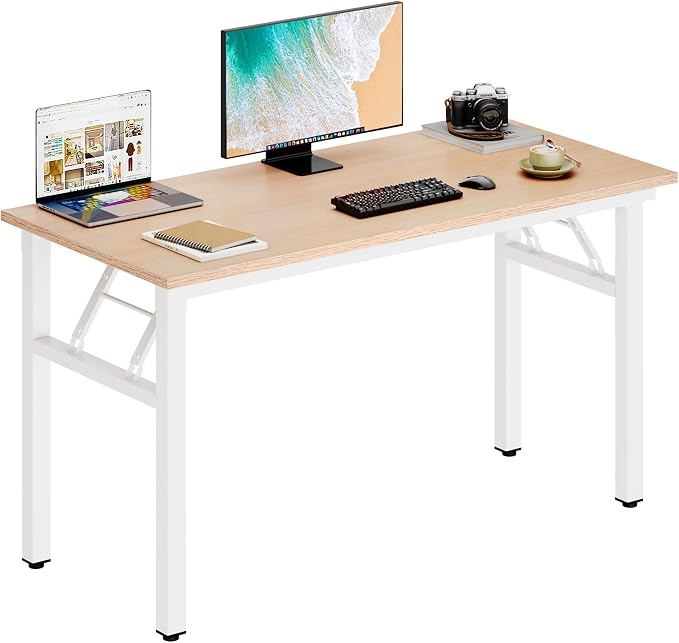 DlandHome 47 Inch Folding Computer Desk, Fully Assembled, Pink Oak | Foldable Writing Table, Portable Activity Conference Table for Home Office, Wood Top Metal Frame, Collapsible Easy Storage by DlandHome