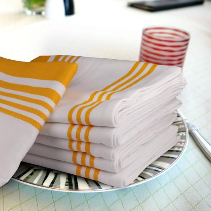 Urban Villa Kitchen Towels Cotton Dish Towels 20”x30” (Set of 3) Yellow Wht - Image 3