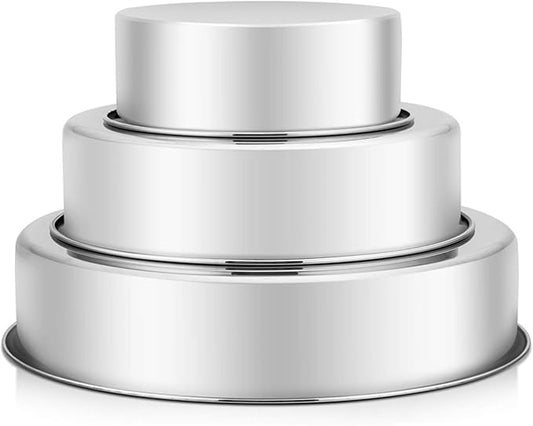P&P CHEF Cake Pan Set of 3, 6" + 8" + 9.5" Round Baking Layer Cake Pan Tin | Stainless Steel & Mirror Finish, Bakeware for Birthday Weeding Anniversary, Heavy Duty & Non Toxic, Oven & Dishwasher Safe by PPCHEF