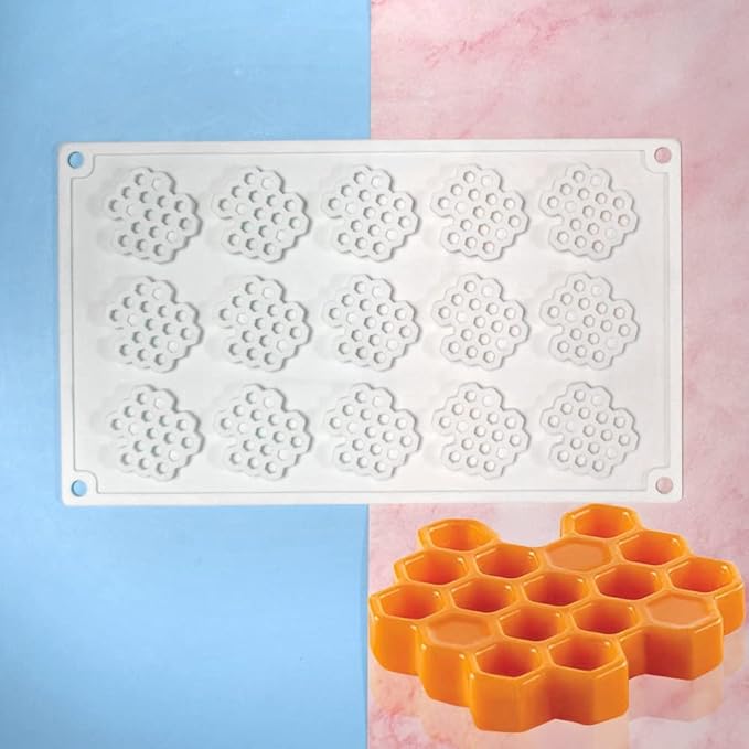 15 Cavity Silicone Honeycomb Molds for Chocolate Honeycomb Bee Silicone Fondant Mold Beehive Silicone Baking Molds Bee Candy Silicone Mold for Kitchen Cake Cupcake