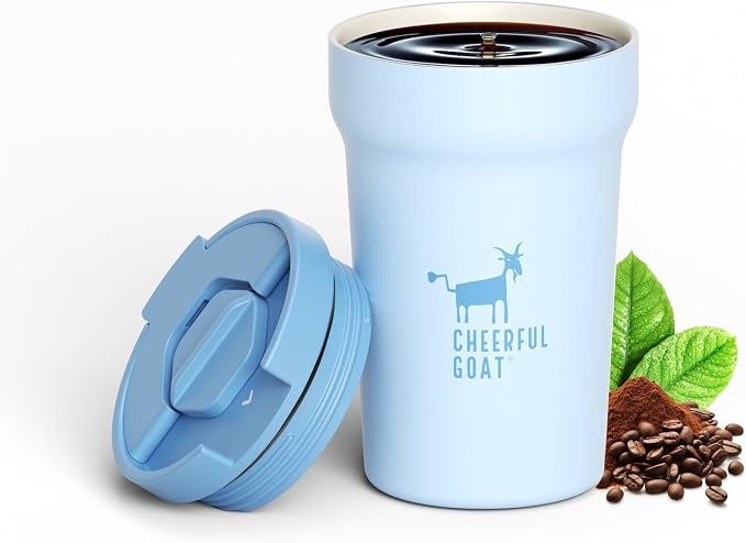 CHEERFUL GOAT Ceramic Lined Coffee Mug – Stainless Steel Travel insulated Tumbler with Ceramic Liner, with lid, 12oz Leak proof Cup for Hot and Cold Water Coffee at Home, Office, or On the Go (Blue) - Image 9