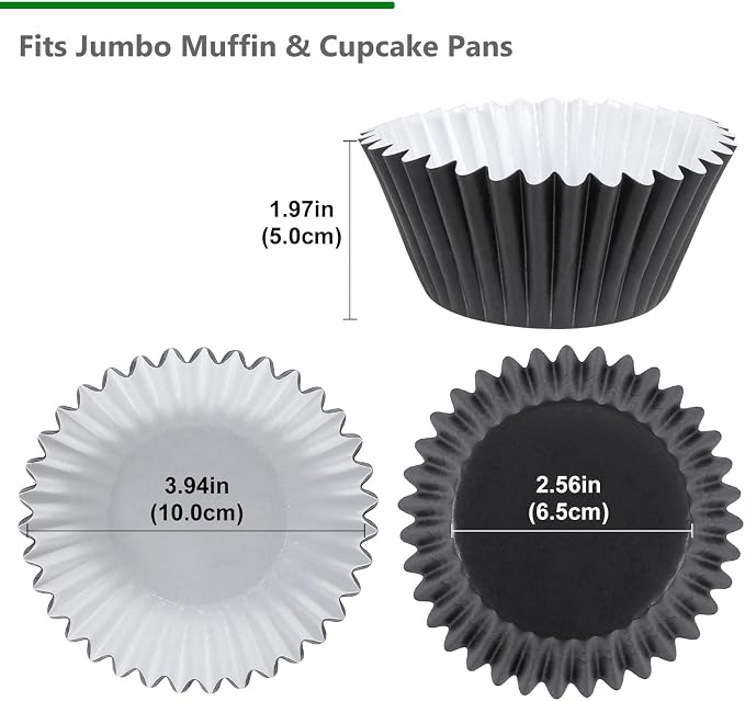 Caperci Heavy Duty Black Jumbo Cupcake Muffin Liners for Baking - Extra Large 100pcs Grease-Resistant Paper Baking Cups, No Muffin Pan Needed, Odorless, Easily Peels (Black) - Image 2