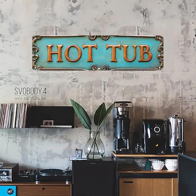 Kexle Vintage Metal Wall Decor Sign 'HOT TUB' - Red, 4 x 16 Inches, Retro Bar Sign for Home, Man Cave, Bar, Bathroom, Bedroom, Kitchen, Garage, Office - Image 3