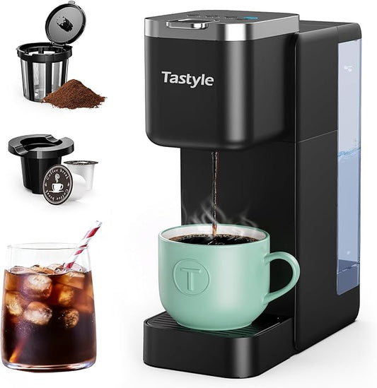 Tastyle Single Serve Coffee Maker for K Cups and Grounds with 3 Brew Styles | 40oz Removable Water Tank, 6 to 24oz Brew Size, Compact Design, Fits 7.3" Travel Mug, for Home, RVs and Office, K330IC, Black by Tastyle