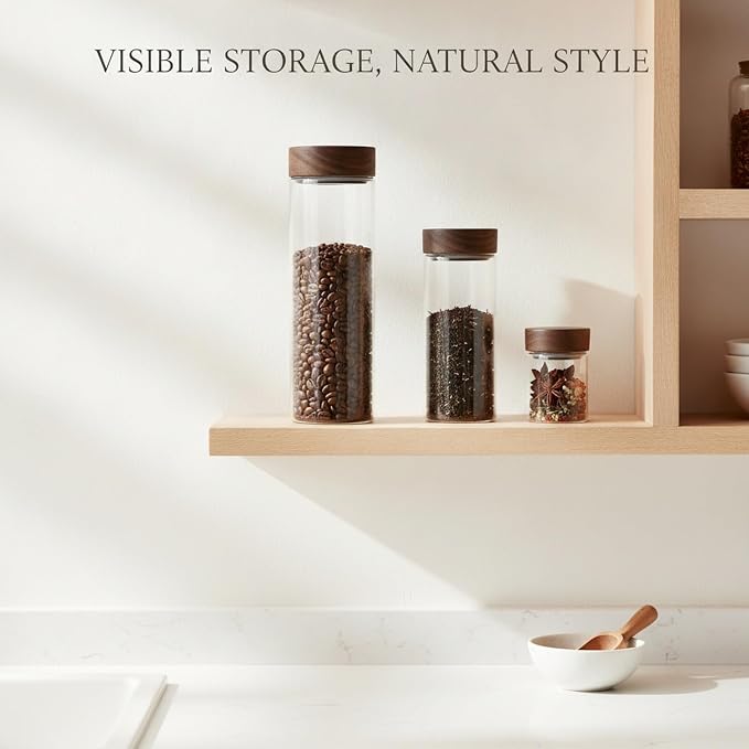 Clear Glass Storage Jar with Acacia Wood Lid - Kitchen Canister for Pantry Organization, Countertop Display, and Dry Food Storage - Image 3