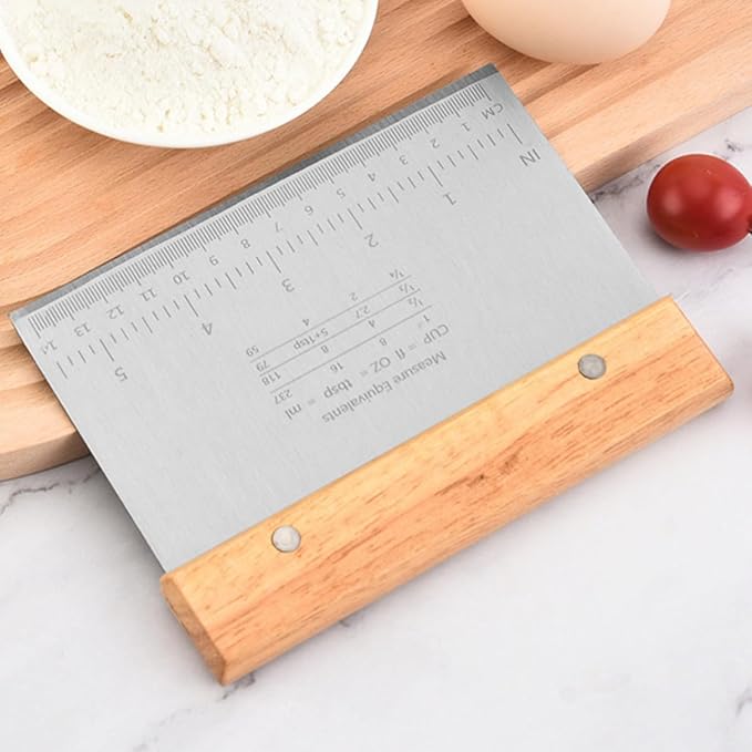 Cabilock 2pcs Stainless Steel and Wood Dough Cutter Tool with Comfortable Handle and Measuring Scale, Multipurpose Dough Scraper for Baking, Cake, and Pizza Preparation - Image 8