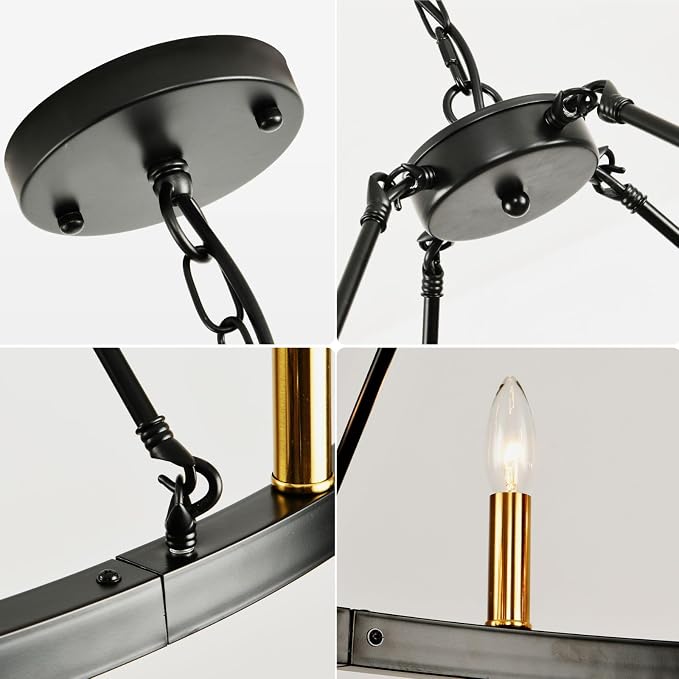 WJShome 20.7" Wagon Wheel Chandelier, Farmhouse Ceiling Light Fixture, 6-Light Black and Gold Chandeliers, Round Dining Room Light Fixtures, for Kitchen Island, Foyer, Entryway - Image 4