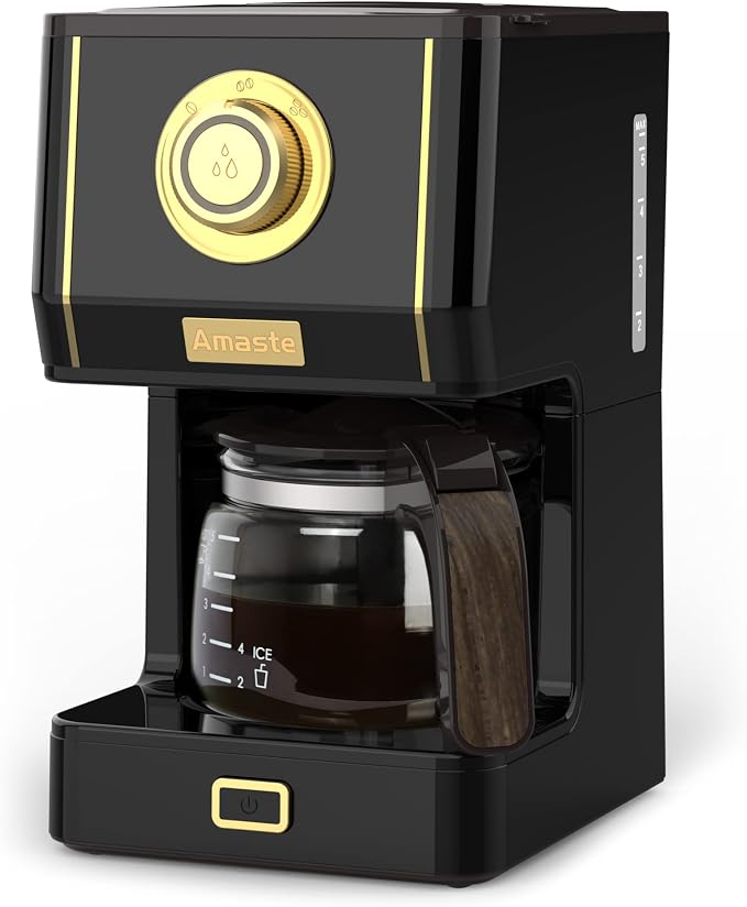 Amaste Coffee Maker, 25 Oz Drip Retro Style Coffee Machine with Glass Coffee Pot with Reusable Coffee Filter & Three Brewing Modes, Warming Plate, CM 1003AE-Black by Amaste