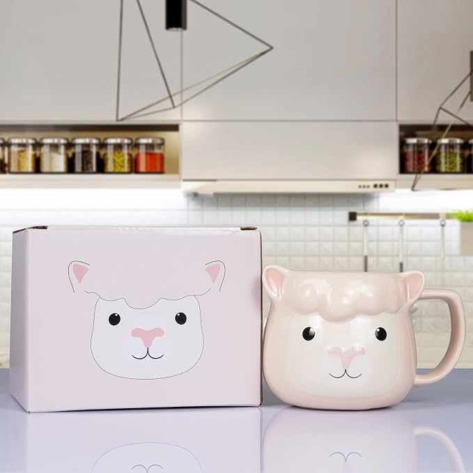 Llama Coffee Mug 14 oz Ceramic Novelty Coffee Mug 3D Porcelain Tea Mug for Women Christmas Housewarming Holiday Birthday Gifts for Women Mom Kids Teacher and Best Friend Pink - Image 3
