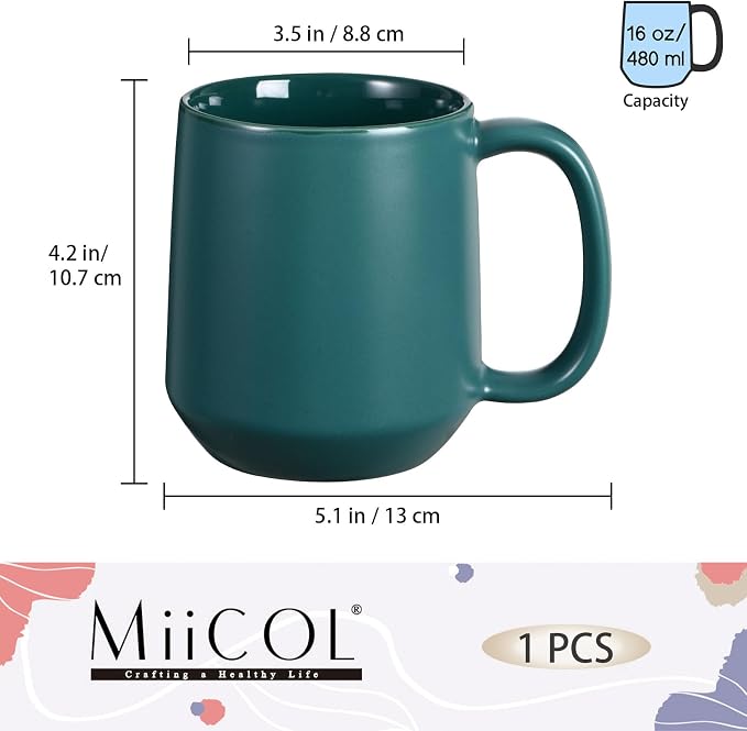 Miicol Ceramic Coffee Mug, 16 oz Large Coffee Cup, Tea Mug with Handle, Flat Bottom Mug for Men, Women, Office, Microwave and Dishwasher Safe, Multi-Color, Turquoise - Image 3