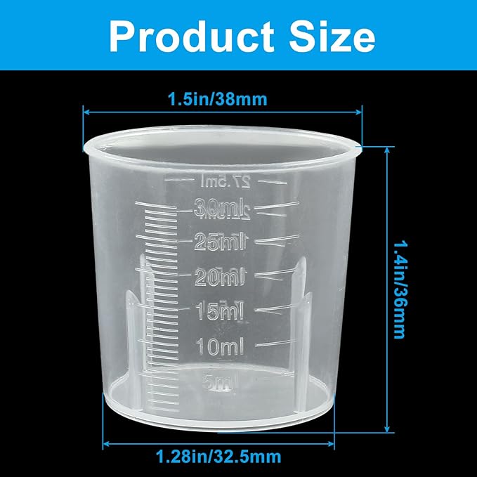 Waziaqoc 30ml/1.02oz Plastic Graduated Beaker (6 Pack), Transparent PP Measuring Cup Mixing Cup for Kitchen Lab