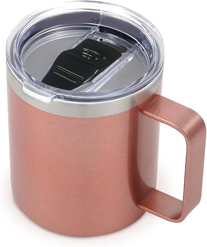 Volhoply 14oz Insulated Stainless Steel Coffee Mug with Leakproof Lid,Double Wall Vacuum Travel Coffee Cup with Handle,Reusable Metal Cups Tumbler, Camping Mugs Keep Hot,Ideal Gifts(Rose Gold,1) by LiveFully%EF%BC%8CDrinkFreely%E2%80%94KeepGoingwithVolhoply%EF%BC%81