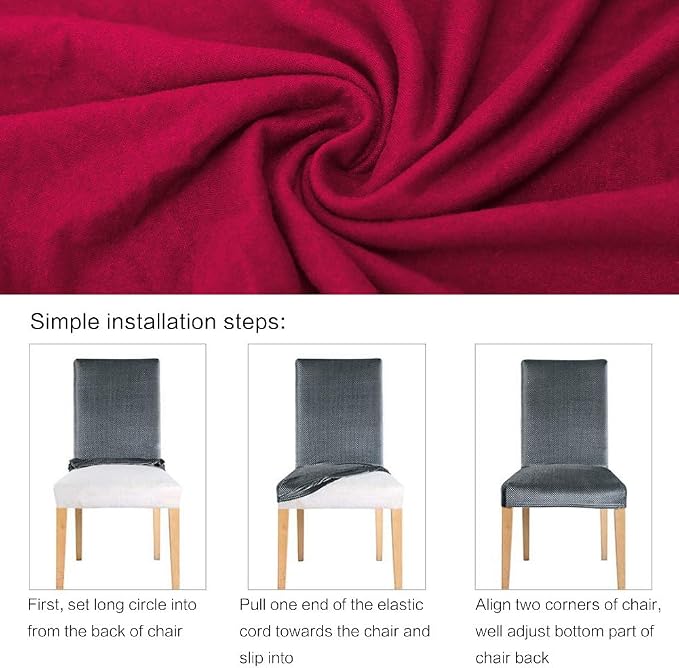 Fuloon 6 Pack Super Fit Stretch Removable Washable Short Dining Chair Protector Cover Seat Slipcover for Hotel, Dining Room, Ceremony, Banquet Wedding Party | Solid Burgundy, Set of 6, Super Fit, Stretch, Removable, Washable, Suits for Hotel, Dining Ro... - Image 6