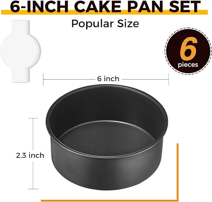 6 Inch Cake Pans for Baking, Round Small Layer Cake Pan Set with 120 Pieces Parchment Paper, Nonstick Circle Cheesecake Tin, 4 Pieces, Heavy Duty - Grey - Image 4