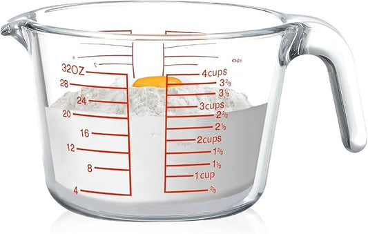 NUTRIUPS High Borosilicate 4 CUP Glass Measuring Cup, Glass Measuring Beaker with Multiple Measurement Scales, Easy to Read (4 CUP)