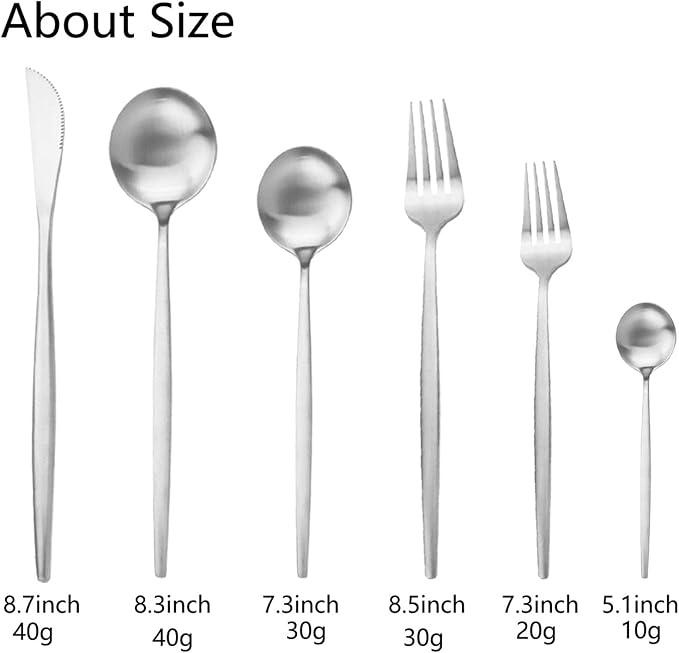 JASHII Silverware Set, 36 Piece Food Grade Stainless Steel Flatware Set Fork Spoon Knife Utensils for Daily Use and Party, Service for 6 Anti Rust, Safe in Dishwasher (Matte Silver) - Image 3