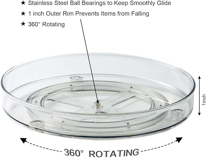 Lazy Susan Turntable Food Storage Container for Cabinets, Pantry, Refrigerator, Countertops, BPA Free - Spinning Organ-izer Rack for Spices, Condiments, Baking Supplies - 9" Round，Clear - Image 3