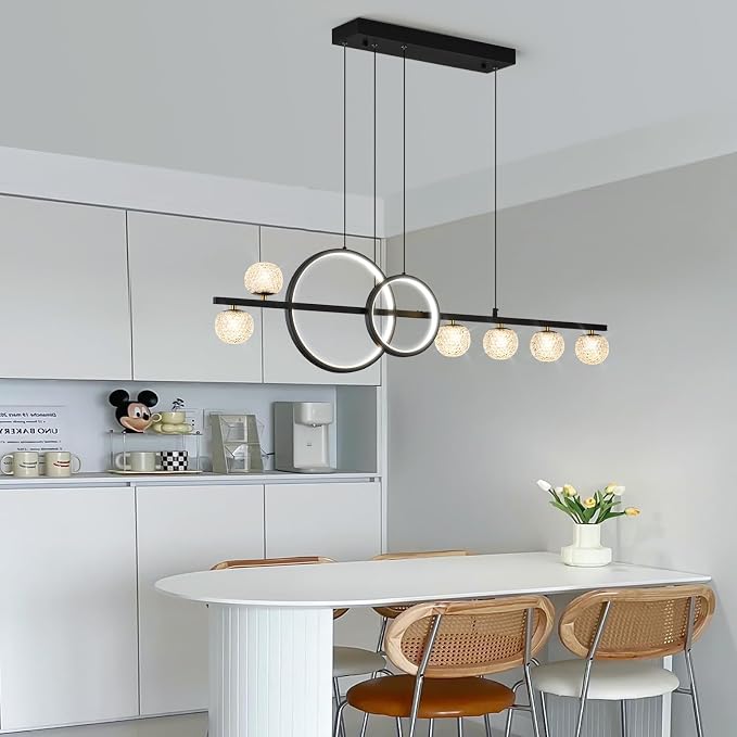 ORANOOR Modern Black Gold Chandeliers, 47inch Dimmable LED Pendant Light | Linear LED Chandelier for Dining Room Kitchen Island, Upgraded 6 Globe Hanging Pendant Chandeliers Lighting (2 Rings, 4200lm) - Image 9