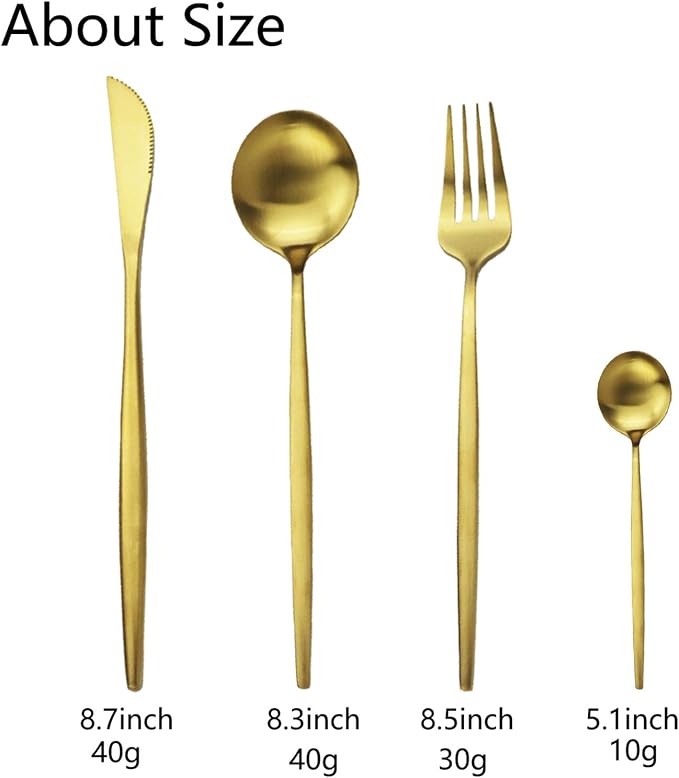 JASHII Silverware Set, 24-Piece Stainless Steel Flatware Set,Kitchen Utensil Set Service for 6,Tableware Cutlery Set for Home, Dishwasher Safe (Matte Gold) - Image 3