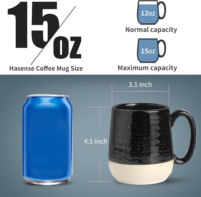 HASENSE Coffee Mugs Set of 4, 15 Ounce Ceramic Coffee Cups with Handles, Porcelain Large Latte Mug for Coffee Cappuccino Tea, Black Mugs for Men, Women Christmas Holiday Gift - Image 3