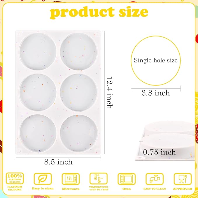 HUAKENER 3 Pcs Silicone Muffin Top Pans for Baking, 4 Inch Non-Stick Round Baking Molds for Mini Cake, Muffin Top, Dessert, Hamburger, Sandwiches Making