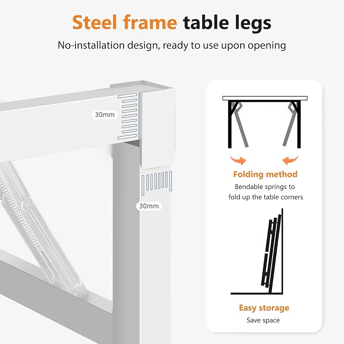 DlandHome 31.5 Inch Small Folding Computer Desk for Home Office, White | Foldable Writing Table for Small Spaces Bedroom, No Assembly Required, Wood Top Metal Frame, Collapsible Compact Easy Storage - Image 5