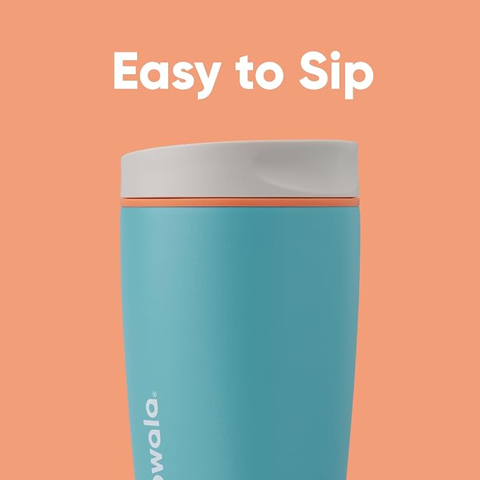 Owala SmoothSip Slider Insulated Stainless Steel Coffee Tumbler, Reusable Iced Coffee Cup, Hot Coffee Travel Mug, BPA Free 12 oz, Grey/Blue (Beachy Breeze) - Image 2