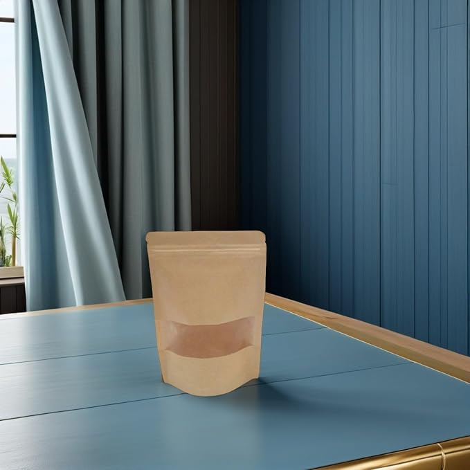 50pcs Kraft Paper Bags with Window, Resealable Stand-up Storage Bags, Food Safe Kraft Paper Packaging for Travel Items, Tea, and Pantry Organizing - Image 6