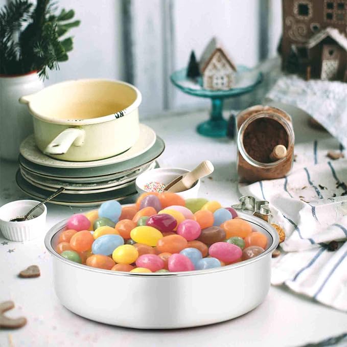 TeamFar 8 Inch Cake Pan, 3 Pcs Round Cake Pan Tier Cake Pan Set | Stainless Steel, for Baking Steaming Serving, Healthy & Heavy Duty, Mirror Finish & Easy Clean, Dishwasher Safe - Image 7