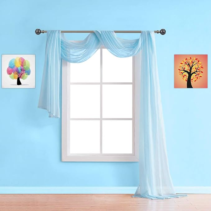 Warm Home Designs 55 x 216 Baby Blue Sheer Window Scarf. AM Baby Blue 216" | Extra Long Window Scarves Valances are Great As Wedding Arch Draping Fabric, Bed Canopy Or for Decorative Project. by WarmHomeDesigns