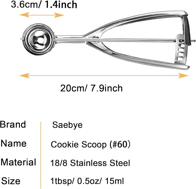Small Cookie Scoop, 1 tablespoon Cookie Scoop For Baking, 1 13/32 inches / 36 mm Ball, 18/8 Stainless Steel, Secondary Polishing, For Making Cookie Ice Cream Muffin Meatball Melonball