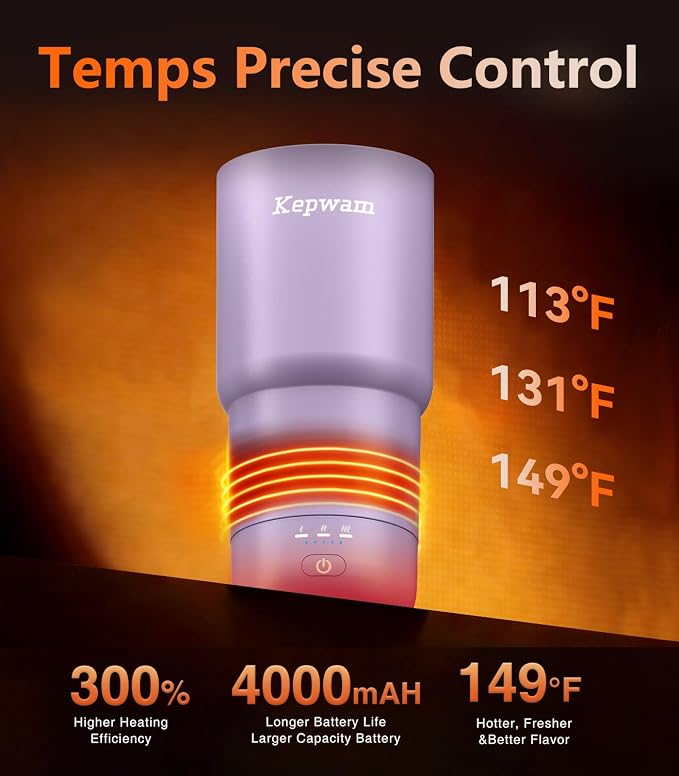 Kepwam Heated Coffee Mug Rechargeable T3, 20oz Self-Heating Travel Mug for Coffee with 1℉ Precise Temperature Control & App, Portable Cup Warmer for Outdoor & Car (Fits Cup Holders) - Image 2