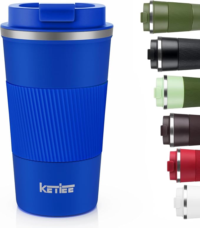 KETIEE Travel Coffee Mug 12oz: Insulated Travel Mug with Leakproof Lid, Reusable Coffee Cups with Seal Lid, Vacuum Stainless Steel Tumbler to Go for Hot/Ice Drinks (Blue) by KETIEE