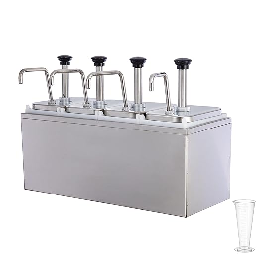 8.46 Quart Ketchup Pump Dispenser,Condiment Dispenser Pump, Large Capacity Detachable Leak-Proof Design for Sauce, Honey, Syrup,Soy Sauce,Mustard,Cheese (4 pumphead, 2.11 QT Each)